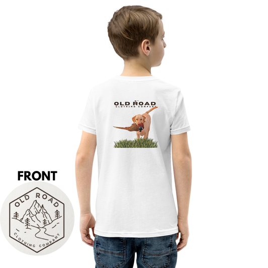 Labrador Retriever Youth T Shirt | Pheasant Hunting | Yellow Lab | Working Labrador Dog | Hunting Dog | Lab and Pheasants | Bird Hunting T Shirt