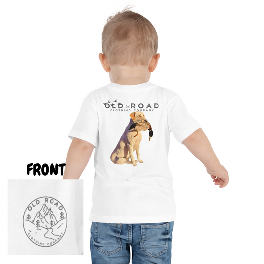 Toddler Labrador Retriever Holding Duck | Toddler Duck Hunting T Shirt | Toddler Waterfowl T Shirt | Unisex T Shirt | Yellow Lab | Matching T Shirts