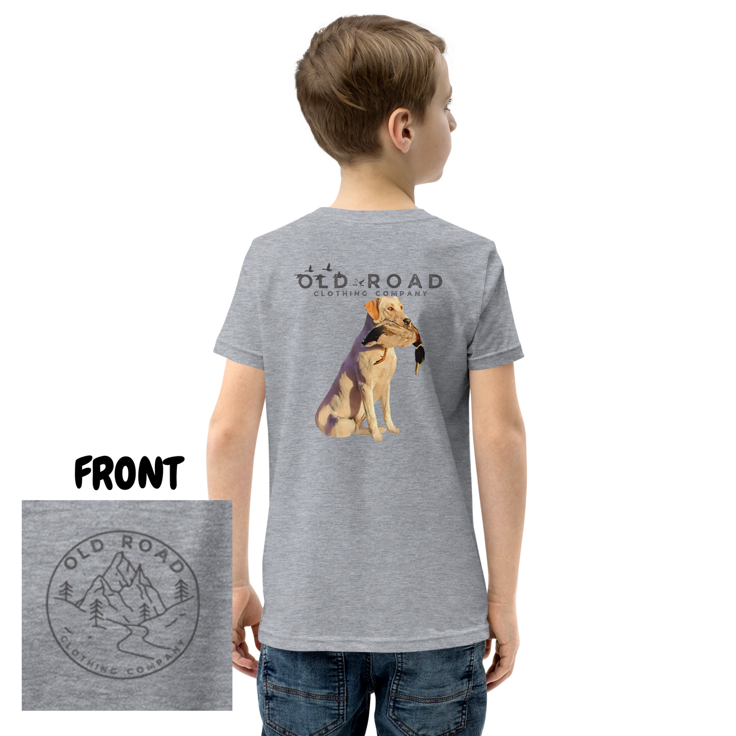 Youth Labrador Retriever Holding Duck | Youth Duck Hunting T Shirt | Youth Waterfowl T Shirt | Unisex T Shirt | Yellow Lab | Hunting Matching T Shirts