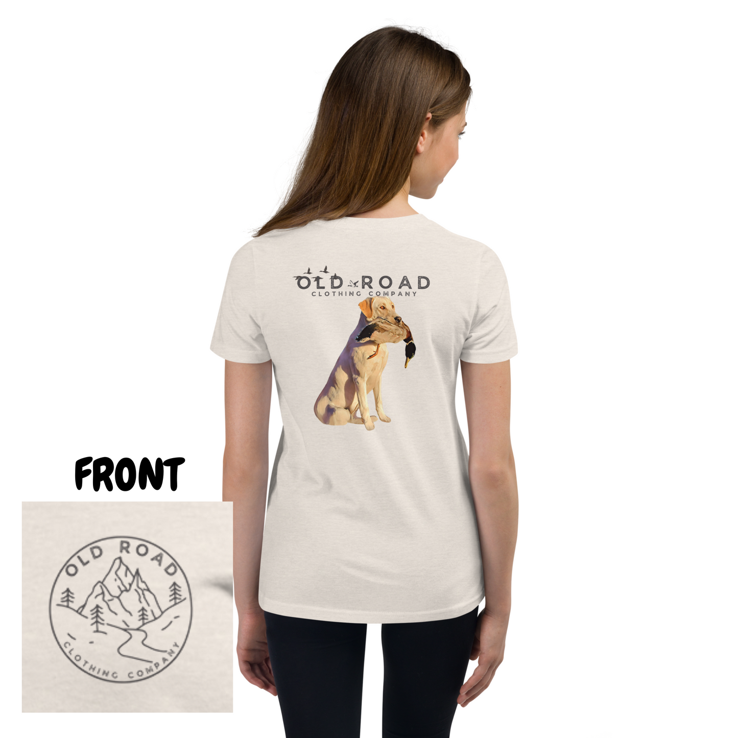 Youth Labrador Retriever Holding Duck | Youth Duck Hunting T Shirt | Youth Waterfowl T Shirt | Unisex T Shirt | Yellow Lab | Hunting Matching T Shirts