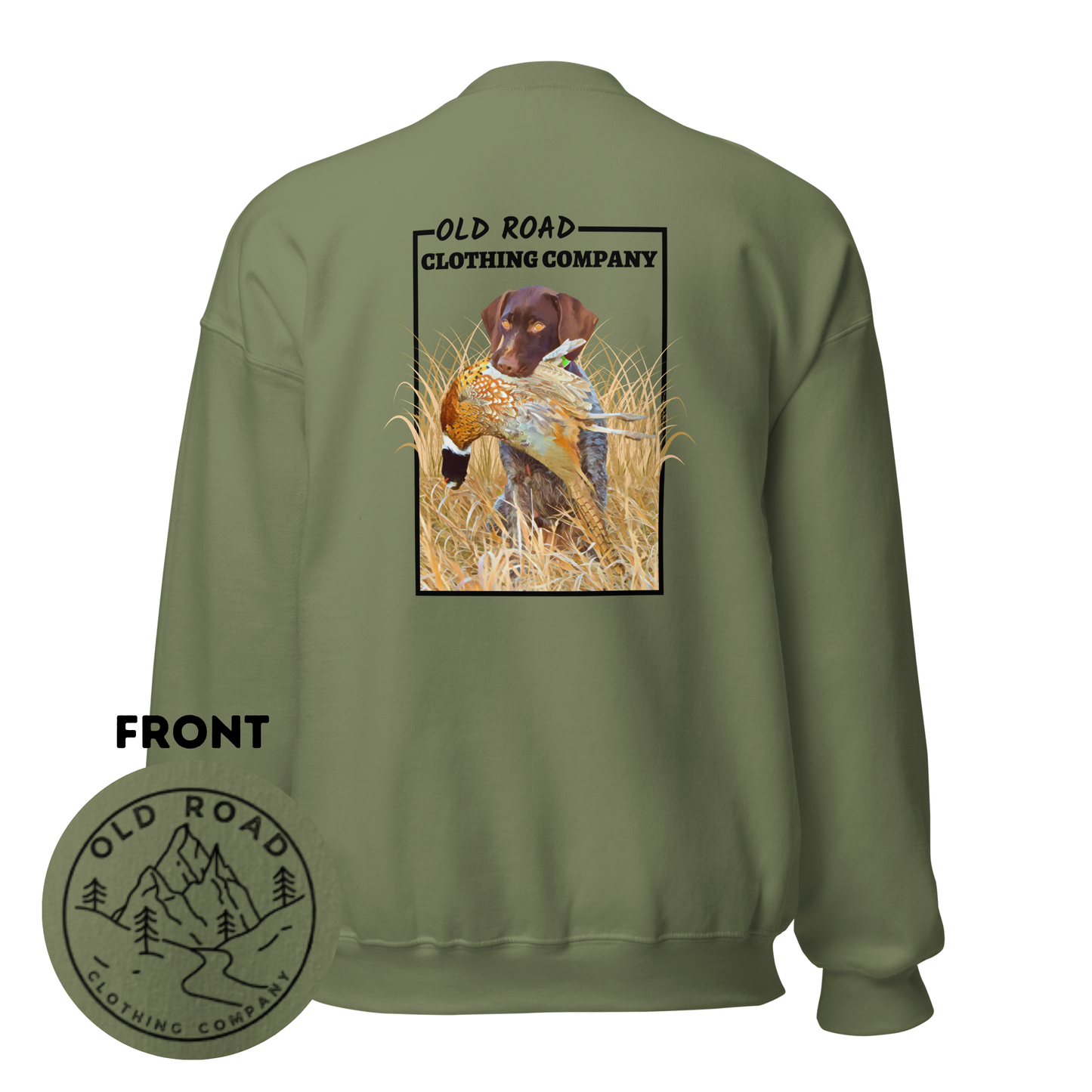 Crewneck Sweatshirt German Shorthaired Pointer Retrieving Pheasant | GSP | Pheasant Hunting