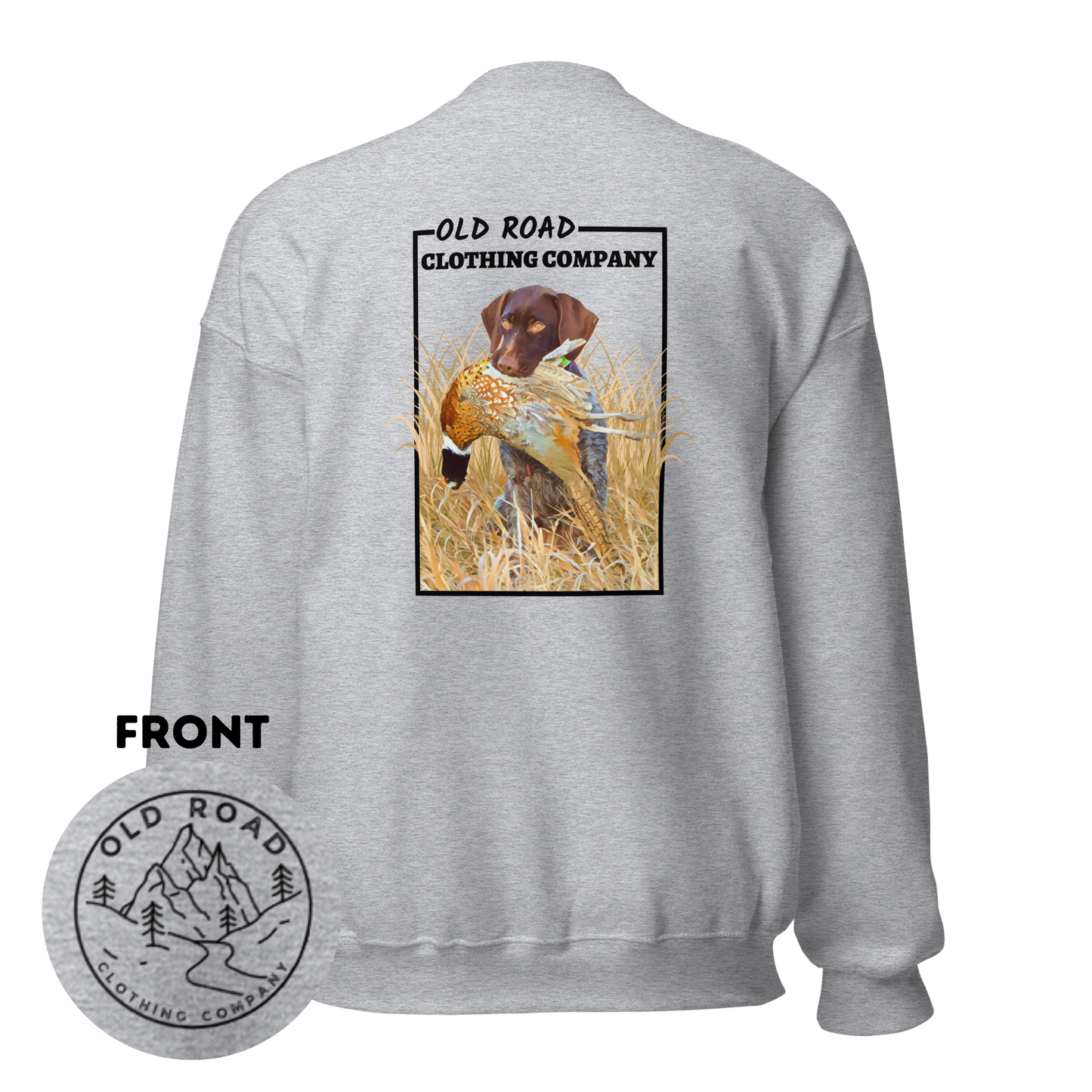 Crewneck Sweatshirt German Shorthaired Pointer Retrieving Pheasant | GSP | Pheasant Hunting