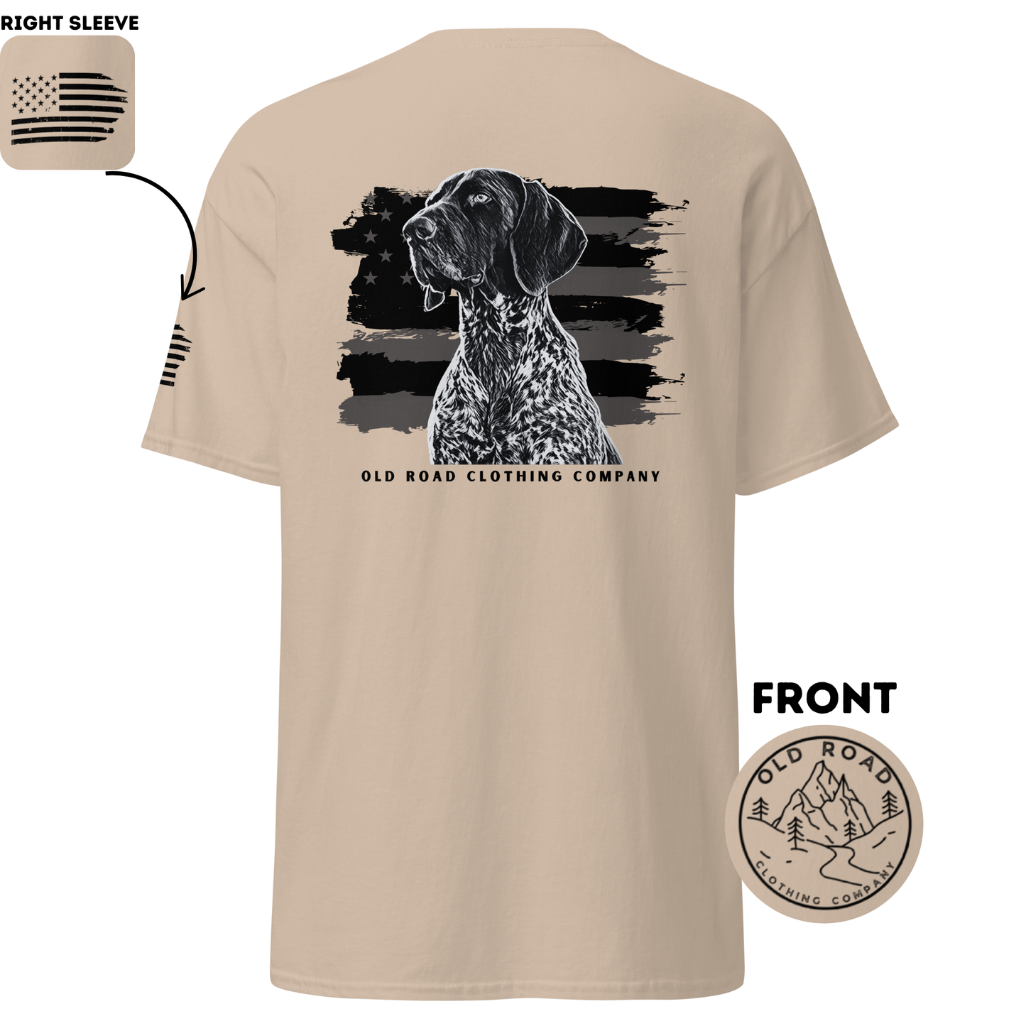 GSP T Shirt | Black and White American Flag | Bird Hunting Shirt | Flag T Shirt | German Shorthaired Pointer T Shirt | Upland Hunting Shirt