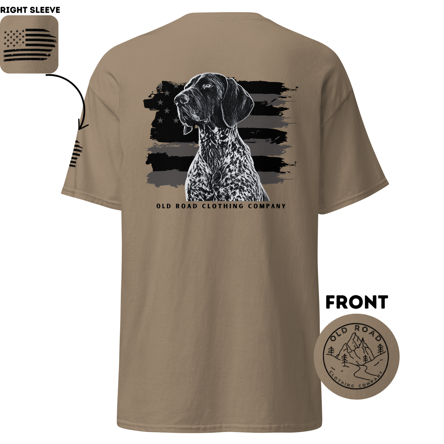 GSP T Shirt | Black and White American Flag | Bird Hunting Shirt | Flag T Shirt | German Shorthaired Pointer T Shirt | Upland Hunting Shirt