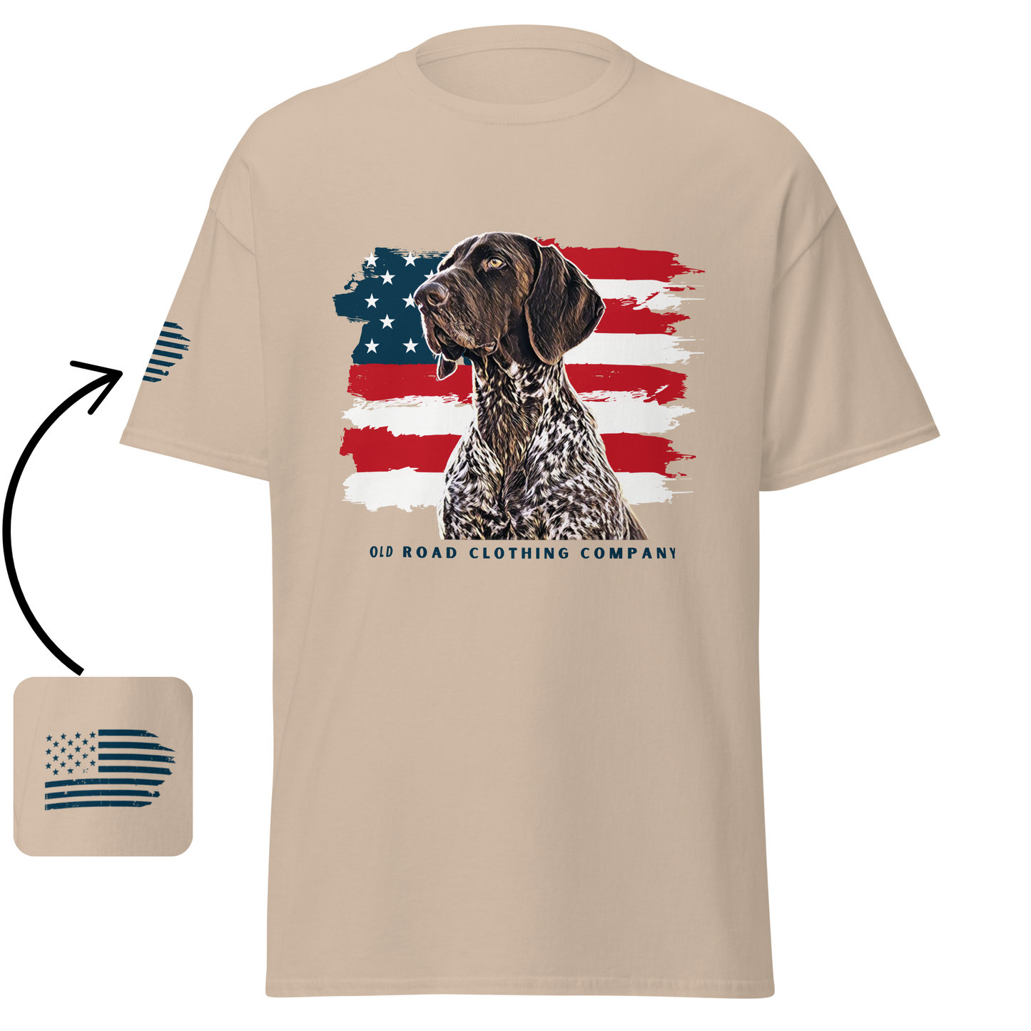 GSP T Shirt | GSP American Flag T Shirt | Upland Hunting Dog | Pheasant Hunting Dog | German Shorthaired Pointer | Grouse Hunting Shirt
