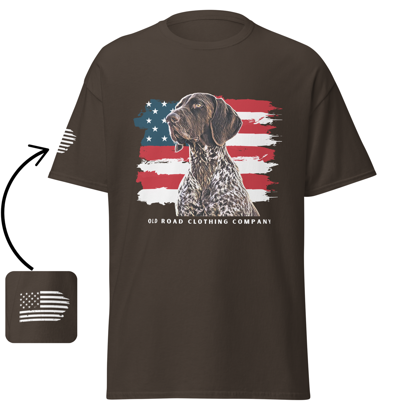 GSP T Shirt | GSP American Flag T Shirt | Upland Hunting Dog | Pheasant Hunting Dog | German Shorthaired Pointer | Grouse Hunting Shirt