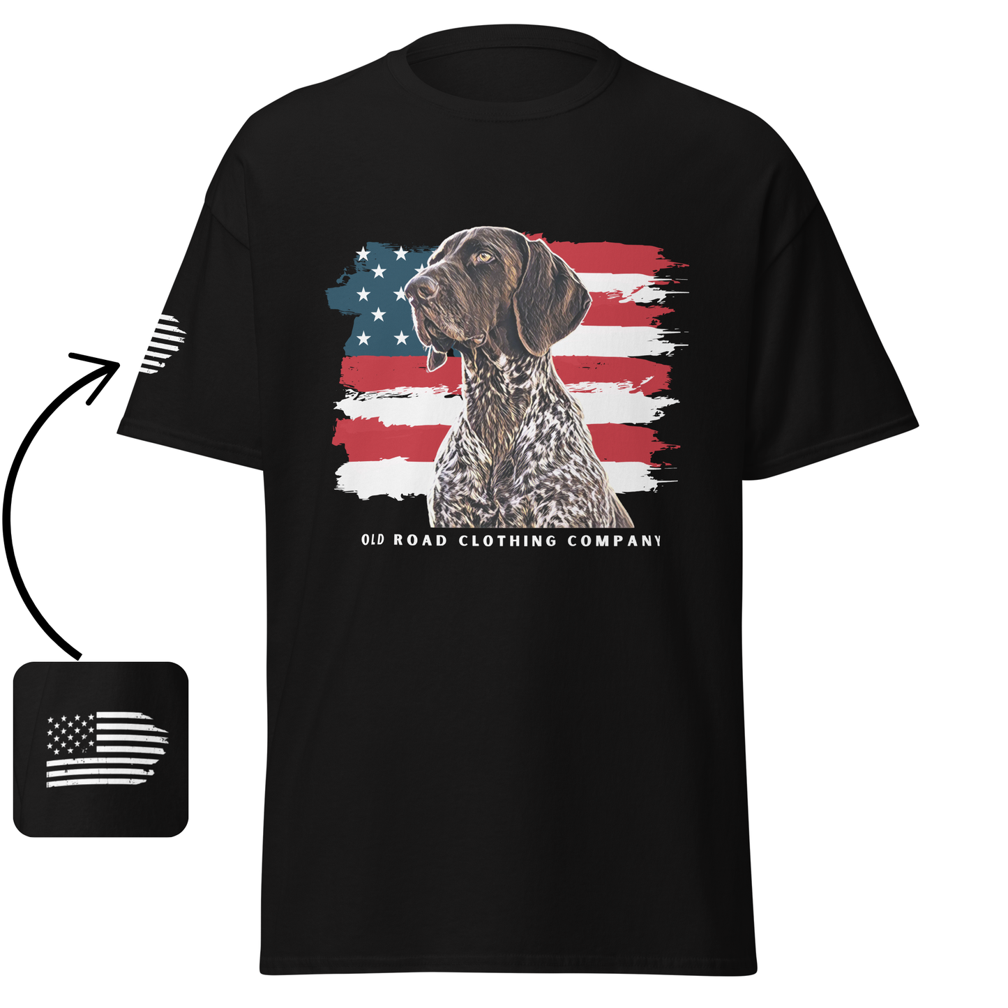 GSP T Shirt | GSP American Flag T Shirt | Upland Hunting Dog | Pheasant Hunting Dog | German Shorthaired Pointer | Grouse Hunting Shirt