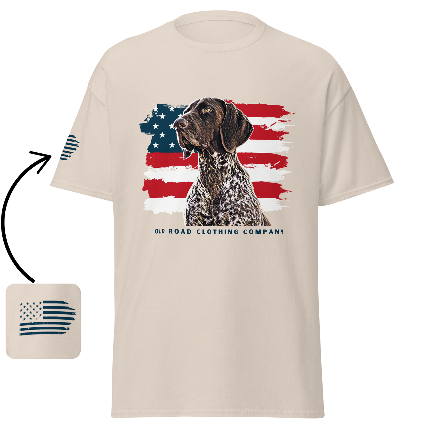 GSP T Shirt | GSP American Flag T Shirt | Upland Hunting Dog | Pheasant Hunting Dog | German Shorthaired Pointer | Grouse Hunting Shirt