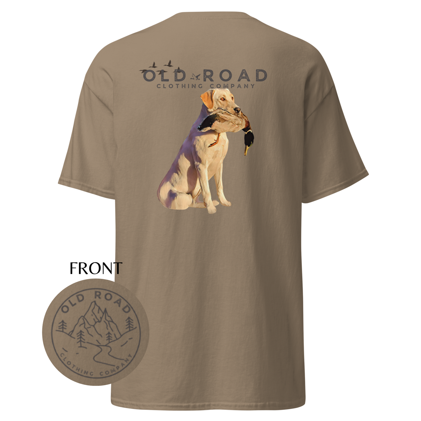 Labrador Retriever Holding Duck | Mens Duck Hunting T Shirt | Mens Waterfowl T Shirt | Unisex T Shirt | Yellow Lab | Lab Mom | Lab Dad | Fathers Day Gift