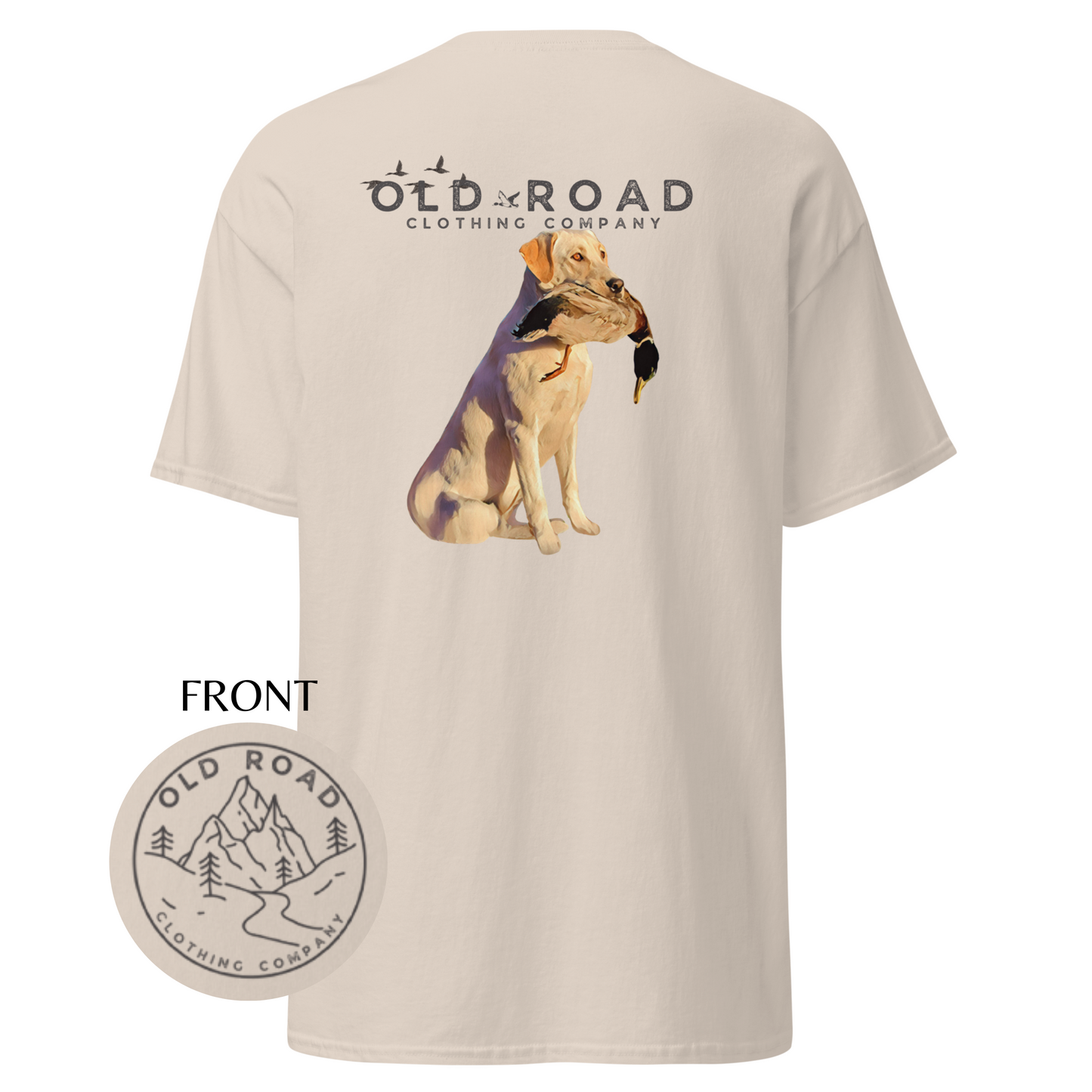 Labrador Retriever Holding Duck | Mens Duck Hunting T Shirt | Mens Waterfowl T Shirt | Unisex T Shirt | Yellow Lab | Lab Mom | Lab Dad | Fathers Day Gift