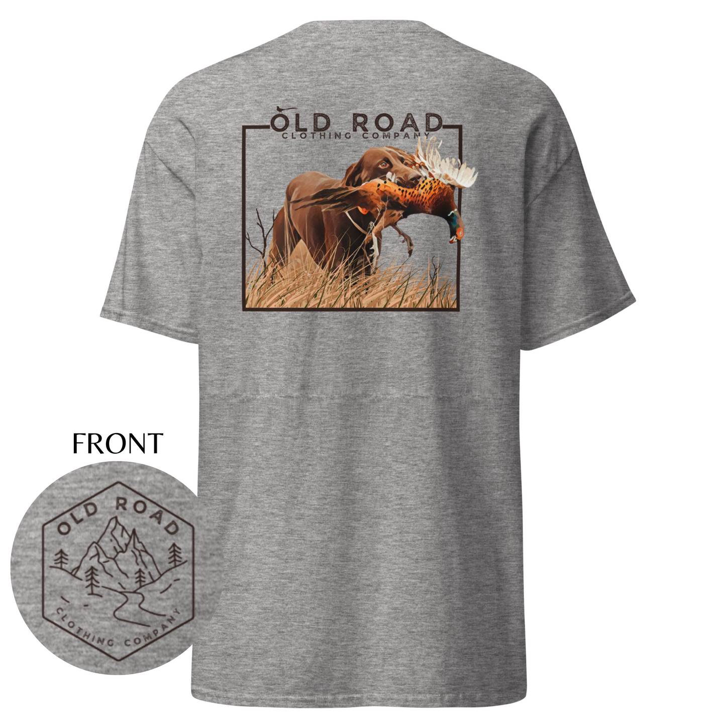 Labrador Retriever Pheasant Hunting T Shirt | Lab Retrieving Pheasant | Duck Hunting | Hunting Dog Shirt | Chocolate Lab | Upland Hunting
