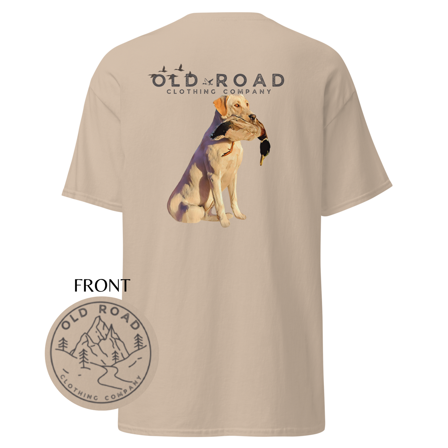 Labrador Retriever Holding Duck | Mens Duck Hunting T Shirt | Mens Waterfowl T Shirt | Unisex T Shirt | Yellow Lab | Lab Mom | Lab Dad | Fathers Day Gift