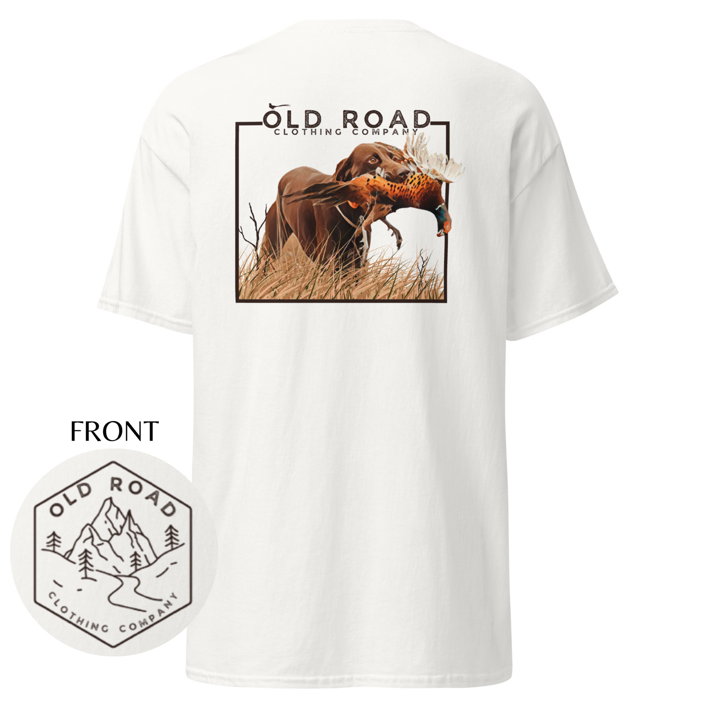 Labrador Retriever Pheasant Hunting T Shirt | Lab Retrieving Pheasant | Duck Hunting | Hunting Dog Shirt | Chocolate Lab | Upland Hunting