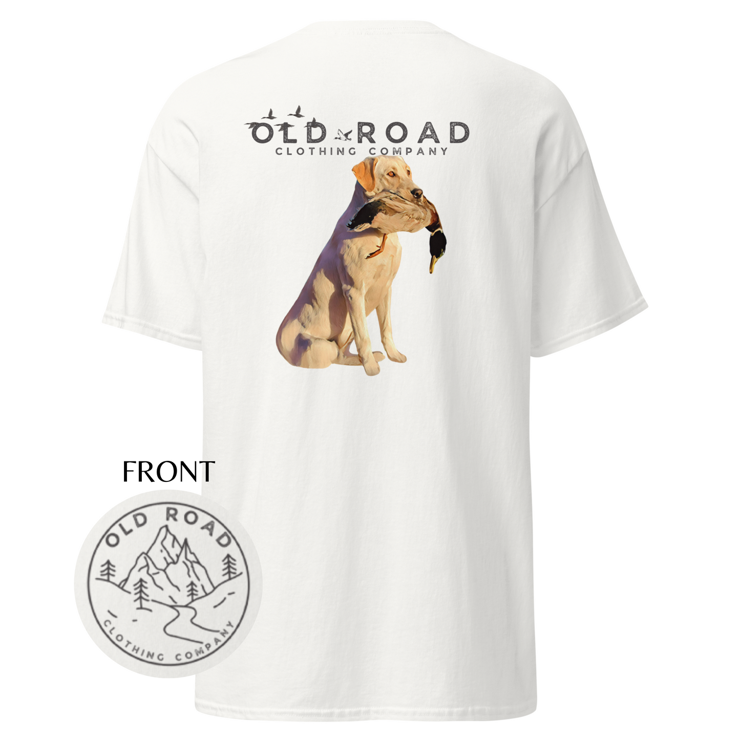 Labrador Retriever Holding Duck | Mens Duck Hunting T Shirt | Mens Waterfowl T Shirt | Unisex T Shirt | Yellow Lab | Lab Mom | Lab Dad | Fathers Day Gift
