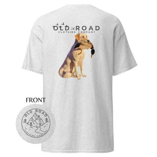 Labrador Retriever Holding Duck | Mens Duck Hunting T Shirt | Mens Waterfowl T Shirt | Unisex T Shirt | Yellow Lab | Lab Mom | Lab Dad | Fathers Day Gift