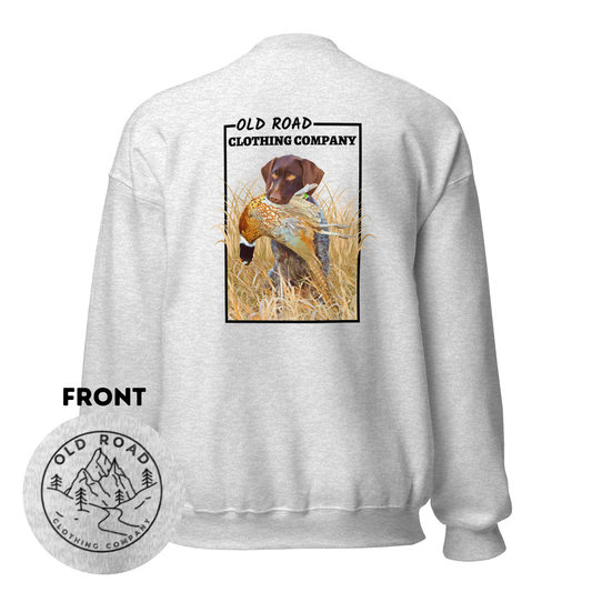 Crewneck Sweatshirt German Shorthaired Pointer Retrieving  Pheasant | GSP | Pheasant Hunting