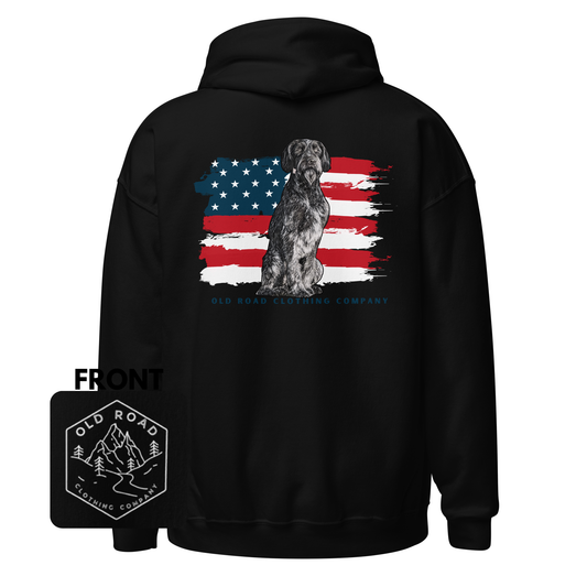 German Wiredhair Pointer Hoodie | American Flag Hoodie | GWP Hoodie | Hunting Dog Hoodie | Bird Hunting Hoodie | Upland Hunting | Waterfowl Hunting