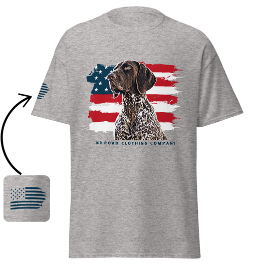 GSP T Shirt | GSP American Flag T Shirt | Upland Hunting Dog | Pheasant Hunting Dog | German Shorthaired Pointer | Grouse Hunting Shirt