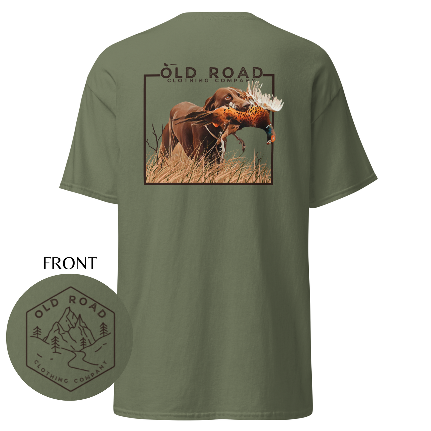 Labrador Retriever Pheasant Hunting T Shirt | Lab Retrieving Pheasant | Duck Hunting | Hunting Dog Shirt | Chocolate Lab | Upland Hunting